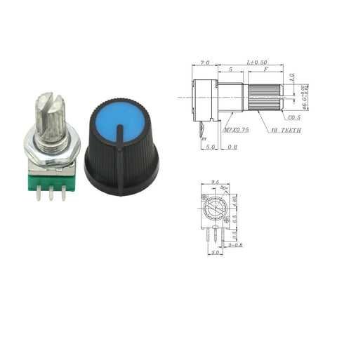 10K Potentiometer Rotary Potentiometer Kit 10 Pieces 3 Pin Linear B Type With Knobs for electronic projects, close-up view