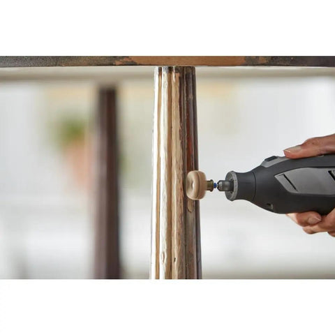 Using EZ Lock Sanding And Polishing Rotary Accessory Kit, 8 Piece Set for polishing metal rod with rotary tool attachment.