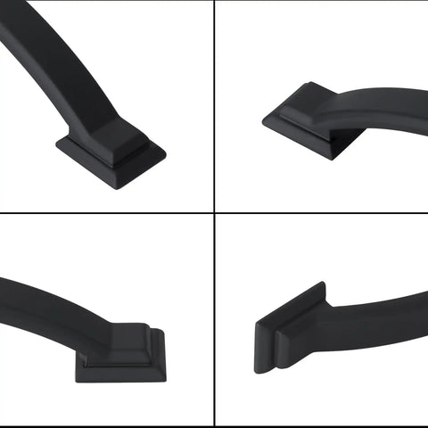 Close-up view of Two Pack 3 Inch Matte Black Cabinet Pulls Zinc Alloy Drawer Handles Solid Cabinet Hardware for kitchen and bathroom.
