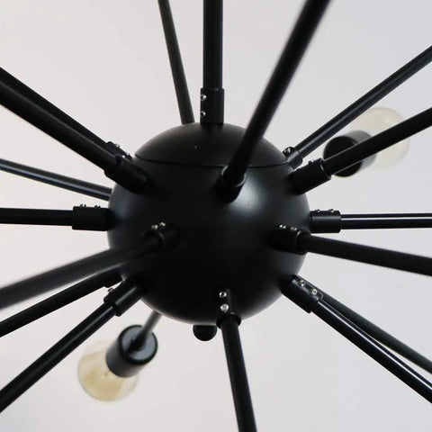 Bottom view of Dope Black Sputnik Chandelier With 18 Lights Adjustable Height Pendant Light For High Ceilings Industrial Mid Century