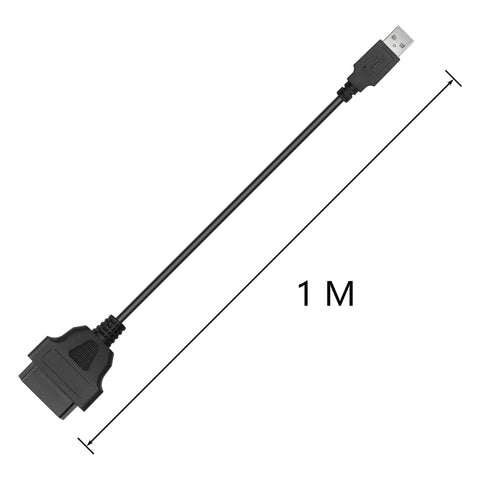 OBDII Female To USB A Male Power Cable 3.3ft OBD2 To USB Power Connector For Cars, 1M cable with connectors on white background