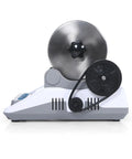 Electric Rock Tumbler Gem Polisher For DIY Stone Polishing Quiet Pro Grade Gem Making Machine side view silver and black parts