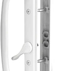 White Diecast Sliding Door Handle Set With 10 Inch Pull For Reversible Left Or Right Patio Doors Includes Mounting Hardware And Keyable Option With E2195, showing both handle sides.