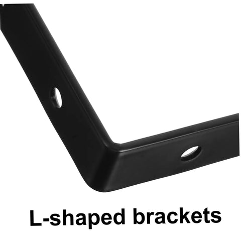 Black L-shaped bracket with holes, part of Beefy 4 Pack Heavy Duty Mending Plates Straight Brackets for Wood Furniture Repair