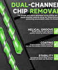 Two green carbide-tipped masonry drill bits with hex shanks on a black background