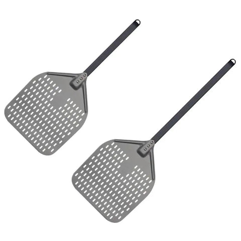 Long Handled Aluminum Pizza Peel With Nonstick Perforated Surface, 12 Or 14 Inch, Easy Pizza Transfer For Home Baking shown in pair