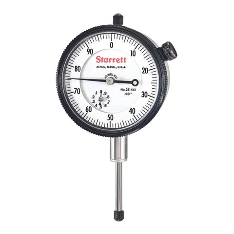 25 Series Dial Indicator With Jewel Bearings And Lug-On-Center Back, White Face, 0 To 1 Inch Range, 0 To 100 Dial Reading, 0.001 Inch Graduation, Rugged Shop-Ready Pro Grade Precision Tool For Metalworking And Fabrication