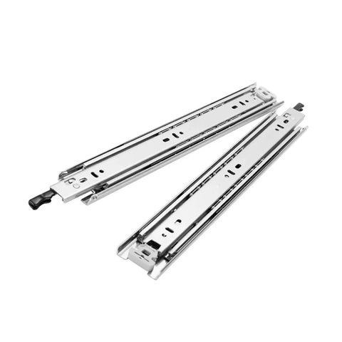 Rugged 12 Inch Full Extension Drawer Slides With Locking Mechanism 150 Lb Capacity Side Mount Ball Bearing Rails smooth roll detail.