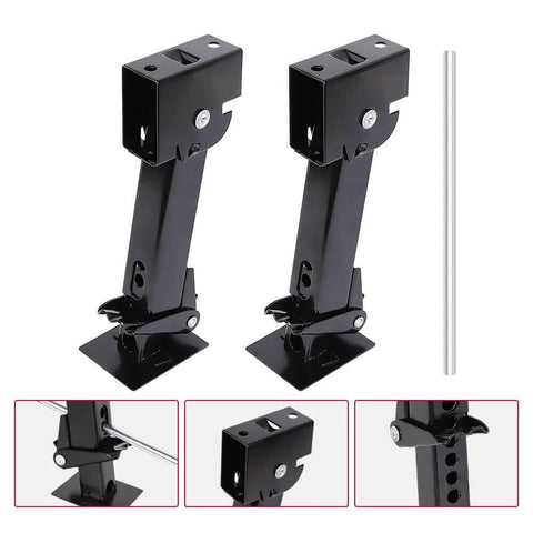 Two Pack Swing Down Trailer Stabilizer Jacks With Seven Inch Drop Leg And Eighteen Inch Adjustable Rod Handle Visible
