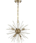 Cirrus Six Light Chandelier With Vintage Brass Finish And Clear Glass Rods Indoor Dry Rated Ceiling Light Fixture