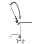 Heavy Duty 7 Inch Deck Mount Commercial Faucet With Sprayer And Pull Down Hose, Single Pedestal, 360 Degree Spray Head