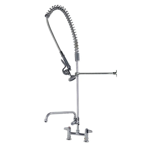 Heavy Duty 7 Inch Deck Mount Commercial Faucet With Sprayer And Pull Down Hose, Single Pedestal, 360 Degree Spray Head