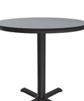 24 Inch Gray Granite Round Cafe Table With Black Cast Iron Base For Break Rooms And Bar Areas, One And A Quarter Inch High Pressure Laminate Top