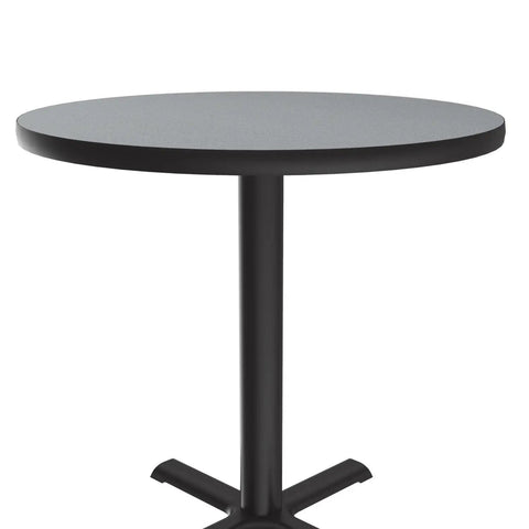 24 Inch Gray Granite Round Cafe Table With Black Cast Iron Base For Break Rooms And Bar Areas, One And A Quarter Inch High Pressure Laminate Top