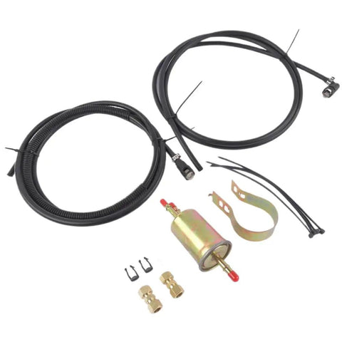 Upgrade Your Ride With This Killer Fuel Line Kit For Chevy Cobalt Ion And Pontiac G5 Models From 2005 To 2010 Perfect Fit For All The Cool 2.2L Engines Out There So You Can Keep Cruising Smooth Without Any Leaks Or Woes On The Road Ahead Today. Fuel injection hose assembly with filter, clamps, and fittings on white background