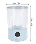 Rechargeable Cordless Mini Portable Washer With Turbo Water Tech Cleans Delicates Undies Socks And Towels With Gentle Kneading Action Dual Batteries, light blue, measures 16cm by 23cm.