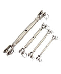 Top Shelf 304 Stainless Steel Marine Turnbuckle Jaws Swivel Rigging Screws for yacht rigging, shown in various sizes.