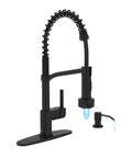 Black Kitchen Faucet With Soap Dispenser And LED Temperature Indicator Pull Down Sprayer Single Handle Stainless Steel