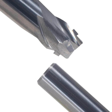 Close-up of HOZLY 6mm tungsten carbide CNC router bit with cutting flutes.