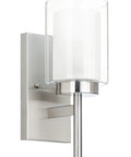Modern 4 Light Vanity Light Sconces With Brushed Nickel Finish And Dual Glass Shades Wall Mount Bath Lighting For Home close-up view