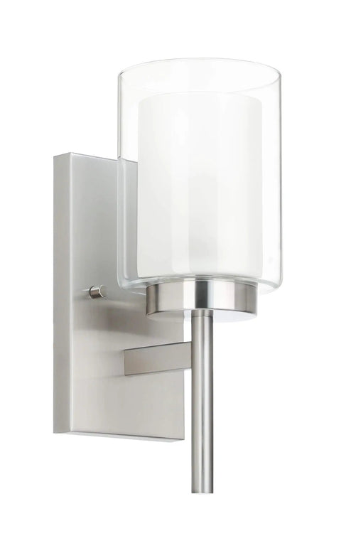 Modern 4 Light Vanity Light Sconces With Brushed Nickel Finish And Dual Glass Shades Wall Mount Bath Lighting For Home close-up view