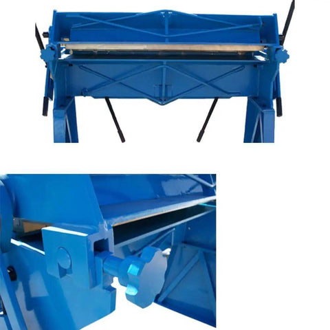 Front view of Beefy 48 Inch Pan And Box Brake Bender For Metal Fabrication With Removable Leg, industrial-grade metalworking tool.