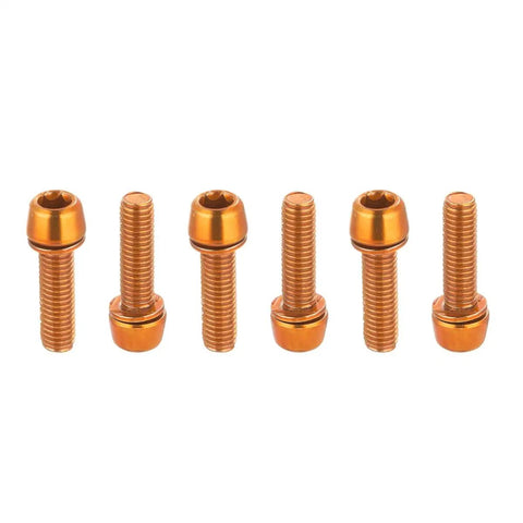 Six Pack Mountain Bike Stem Bolts M5 X 18mm Hex Socket Steel Screws For MTB DH BMX Road Bikes Beefy High Strength Alloy Steel Lightweight And Corrosion Resistant Easy Install Orange Finish