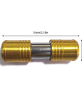 Socket sleeve adapter with brass hex ends and steel center, front view, double-ended extension rod, 5.4 cm long