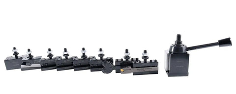 11 Piece AXA Wedge Type Quick Change Lathe Tool Post Set for 6 to 12 Inch Swing Includes Cutoff and Grooving Tools