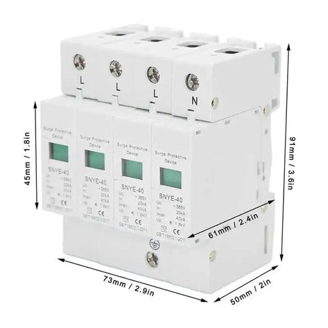 4P Anti Thunder Surge Arrester 385VAC For Automation Control System With Dual Thermal Magnetic Protection Instantly Interrupts Fault Currents In Milliseconds 20KA Rating Beefed Up Heavy Duty Surge Shield For Safe Wiring And Equipment, 73x50x91mm