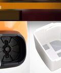 Close-up of the filter compartment of Compact Automatic Bean To Cup Coffee Maker With Heavy Duty Reusable Filter for easy access.