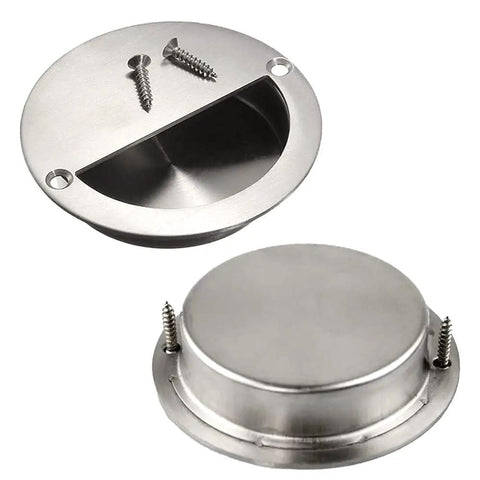 Two Piece Recessed Sliding Door Pull Handles Set, 90mm Round Stainless Steel Concealed Cabinet Handles With Screws, rust resistant