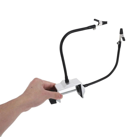 Hand holding Helping Hands Soldering Table Clamp Dual Arm Third Hand Tool for PCB Holder with Nonskid Vise