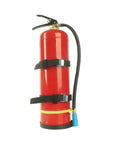 Badass Heavy Duty Fire Extinguisher Mount Wall Bracket With Quick Release Snap And Adjustable Nylon Straps For Home Car RV Truck Dead Simple Safety Storage with extinguisher secured.