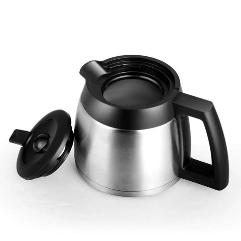 Double walled thermal carafe for No Fuss Fully Automatic Drip Coffee Maker With Built In Grinder, large stainless steel design.