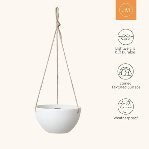 Cool White Hanging Planter Set, 8 Inch Indoor Outdoor Plant Pots With Drainage Hole, pack displayed with durable features