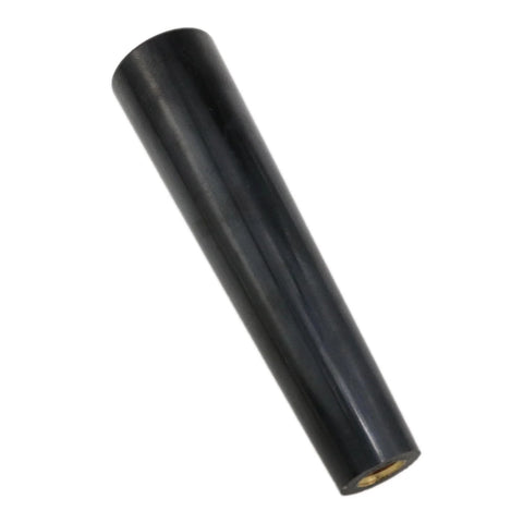 Black Revolving Wooden Stove Handle with 3/8 Inch Threaded Knob for Fireplace Door, featuring Bakelite Core and Electroplated Metal.