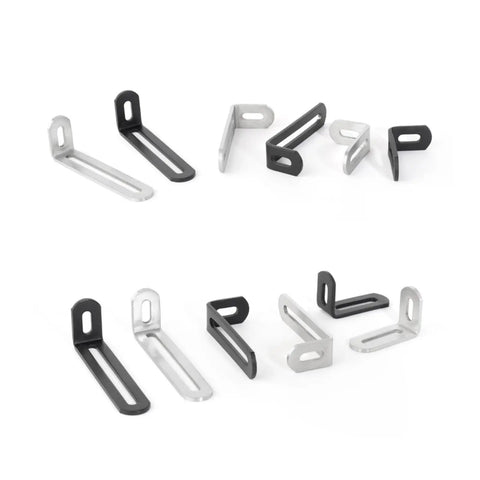 Premium Quality Heavy Duty Stainless Steel Adjustable Corner Brackets Built Like A Tank With Rock Solid Grip For 90 Degree Wood Shelving And Furniture Upgrades, black and silver set.