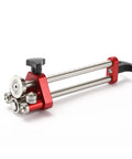 Sheet metal roller 1-station bender with red frame, dual silver rods, black knob, metal rollers
