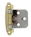 Self-Closing Cabinet Hinges, Chrome And Polished Brass Face Mount, Variable Overlay, 2 1/8 Inch Hole Centers, Polished Brass Finish