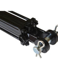 Close-up of Double Acting Tie Rod Hydraulic Cylinder For Agriculture, Heavy Duty 3 Inch Bore, 36 Inch Stroke, welded construction.