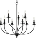 Modern Farmhouse Candle Style Dining Room Chandelier In Black Metal 32 Inch Two Tier Canopy Sturdy Industrial Fixture lit