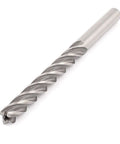 Close-up of 135mm long end mill, 10mm cutting diameter, HSS-AL, straight shank, 4-flute.