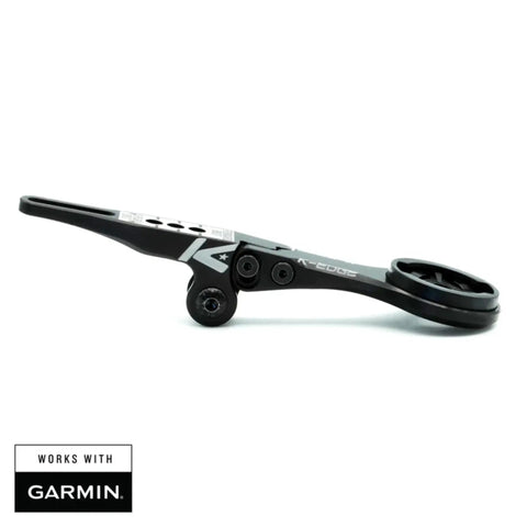 Side view of black Integrated Handlebar System Bicycle Computer Mount For Garmin And Wahoo GPS Devices with quick release design.