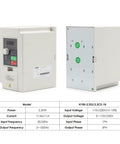 Front and side view of 2.2KW 110V Inverter VFD Variable Frequency Drive 0-1000Hz with 3 phase output, model H100 for industrial use