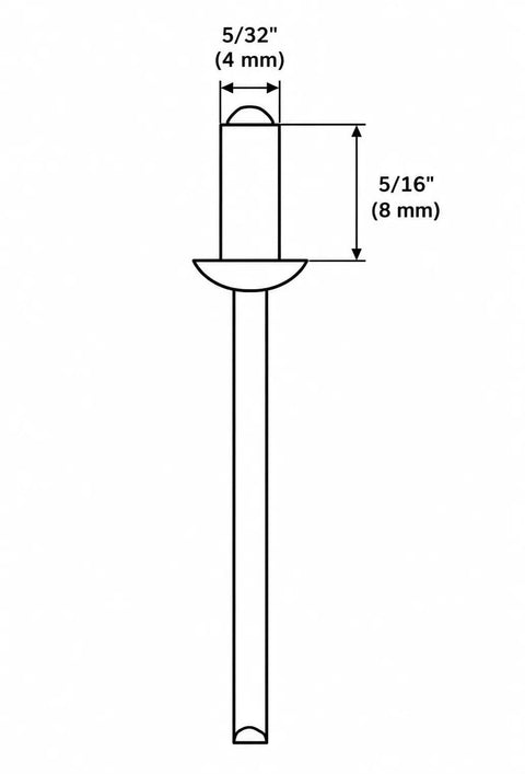 Pack Of 100 Painted Dome Head Pop Rivets 5/32 Inch By 5/16 Inch Aluminum Bodies Steel Mandrels genuine gentian blue dimensions diagram