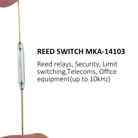 Model MKA-14103 2 By 14mm Reed Normally Open Magnetic Induction Switch held in hand