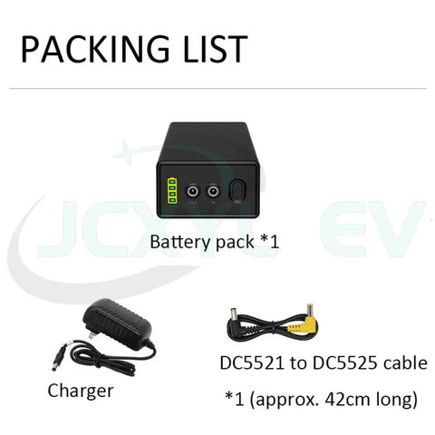 Built Tough For The Long Haul 24V Rechargeable Lithium Backup Battery Pack With Water Resistant Shell For EV And Tools 4000 Mah To 6400 Mah Capacity Zero Hassle Swap battery pack, charger, DC5521 to DC5525 cable shown in packing list.