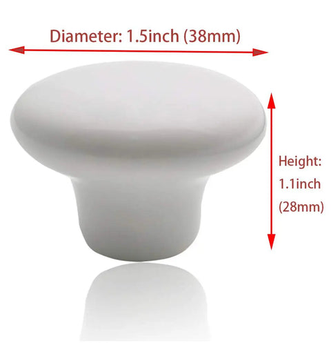 8 Pack White Ceramic Cabinet Knobs Round Drawer Pulls For Kitchen Cupboards With Screws Included, Two Lengths 25mm And 35mm, 38mm diameter, 28mm height