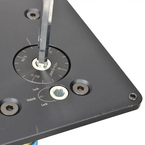 Smooth As A Dream Universal Base Mount Router Lift featuring precise height adjustment dial for accurate routing.